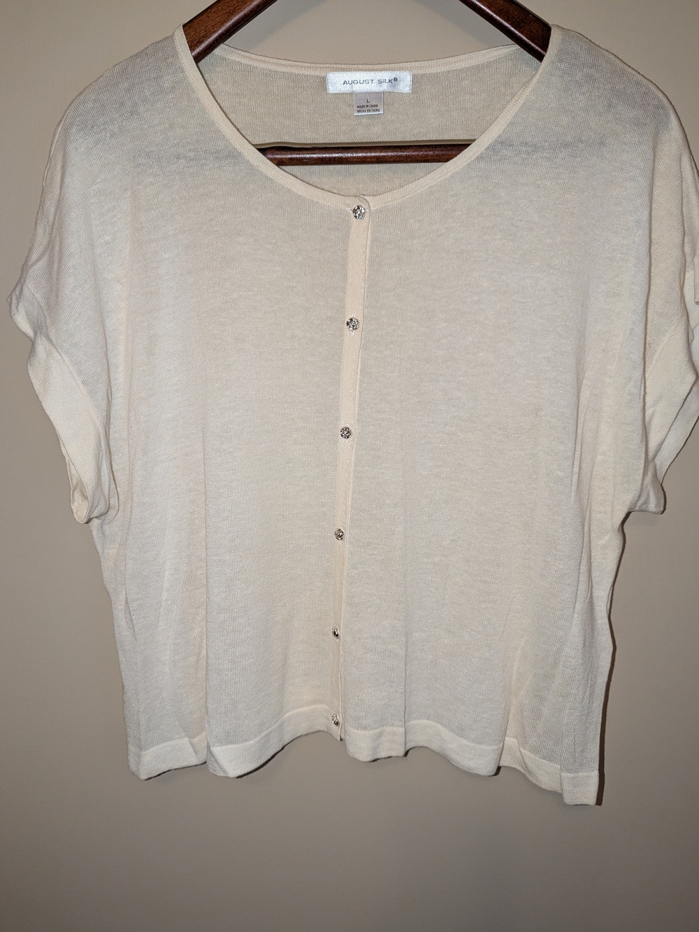 august silk Cream Short-Sleeve Button Cardigan